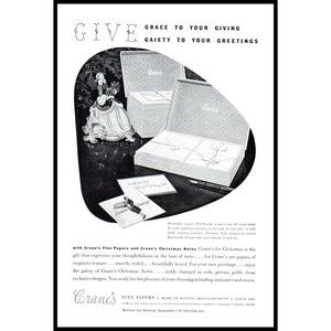 1953 Crane's Fine Papers Stationary Vintage Print Ad Dalton Mass Wall Art